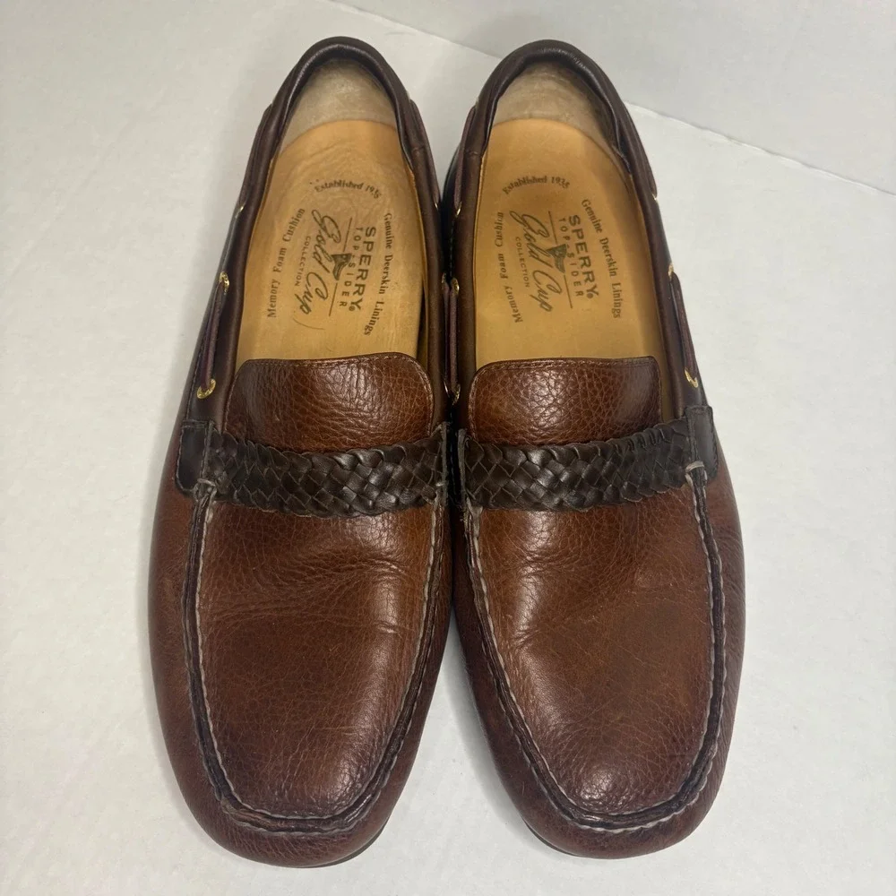 Sperry Gold Cup Vibram Loafers Men's 11.5M Brown‎ Leather Moccasin Slip‑On